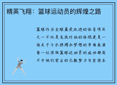 精英飞翔:篮球运动员的辉煌之路